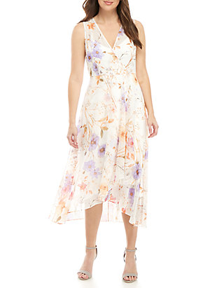 Calvin Klein Sleeveless Floral Chiffon High Low Hem Maxi Dress | belk