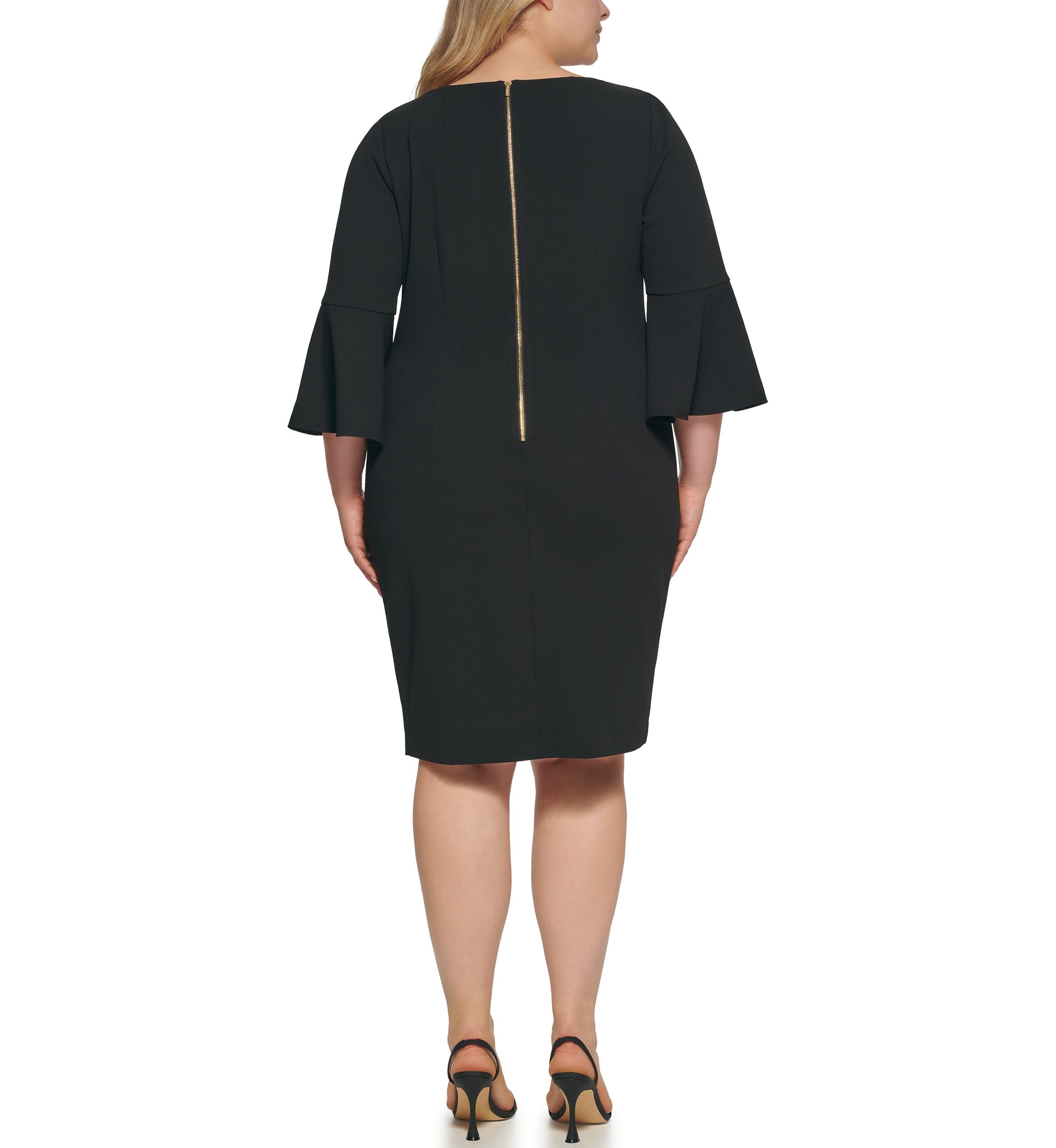 Plus Size 3/4 Bell Sleeve Solid Shift Dress