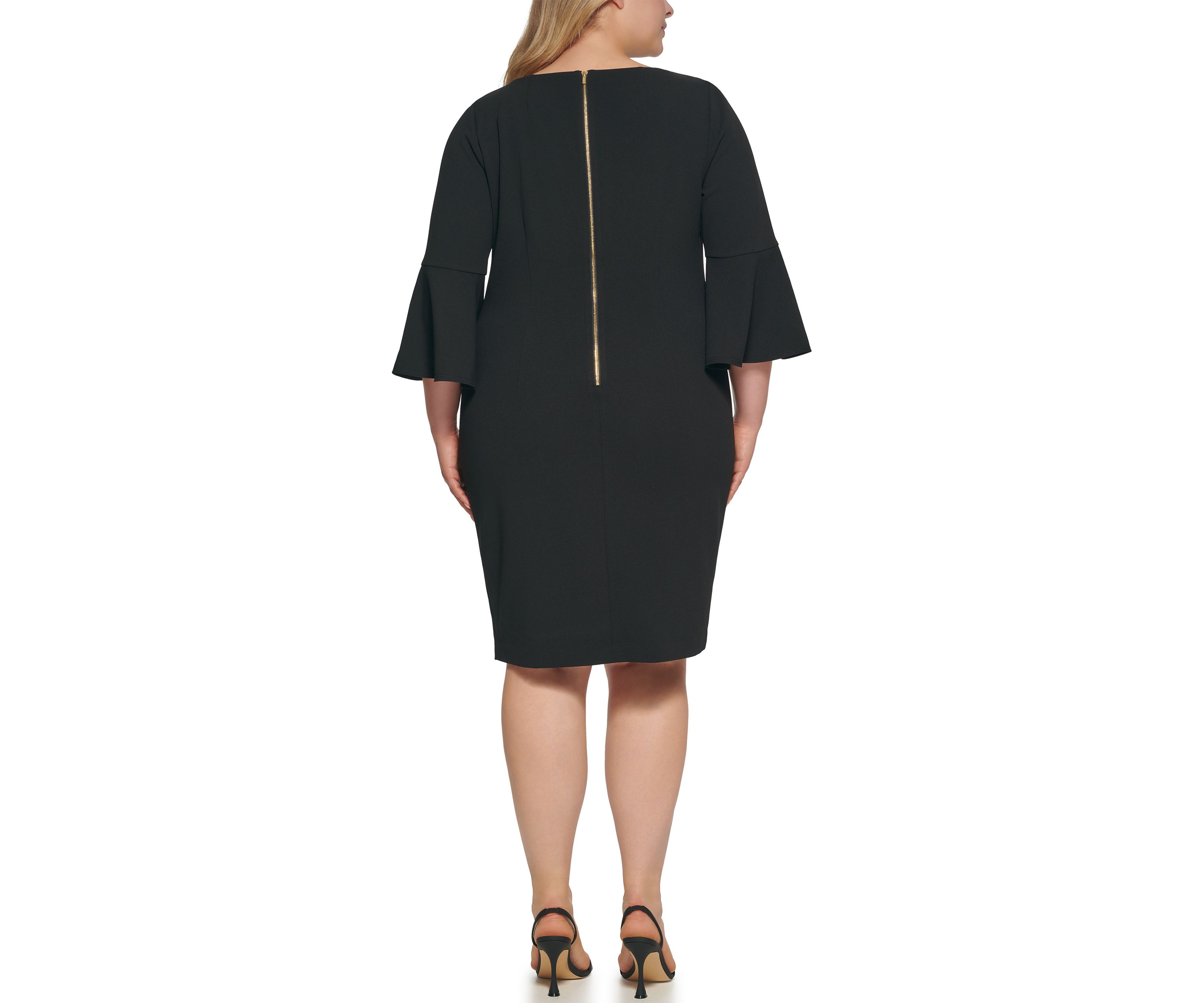 Plus Size 3/4 Bell Sleeve Solid Shift Dress