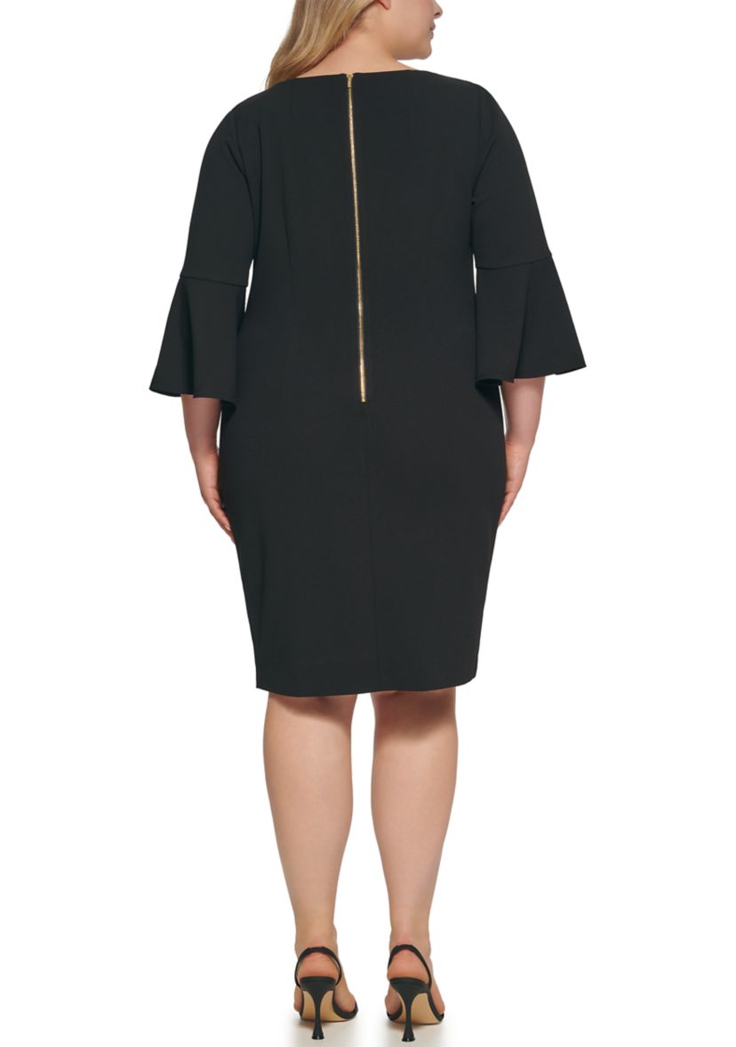 Plus Size 3/4 Bell Sleeve Solid Shift Dress