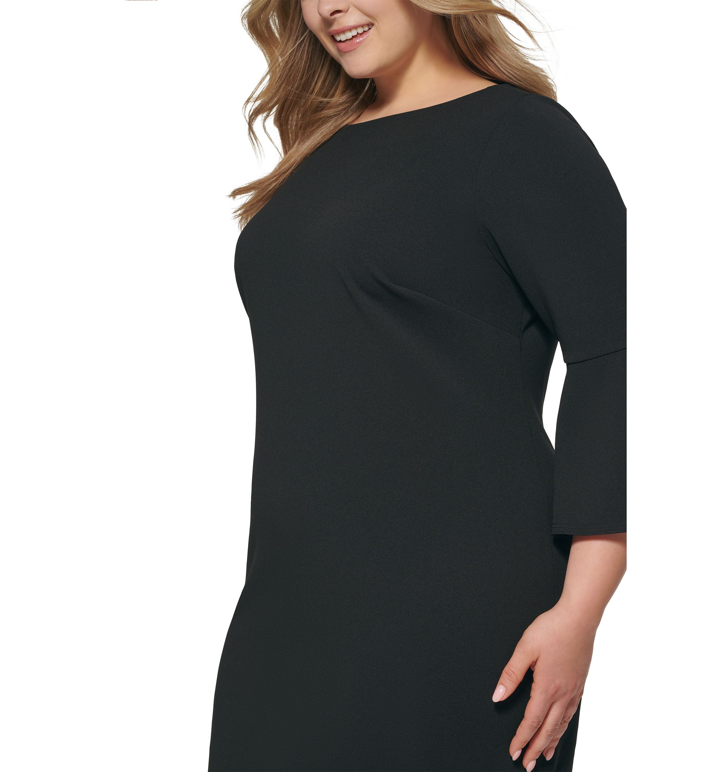 Plus Size 3/4 Bell Sleeve Solid Shift Dress