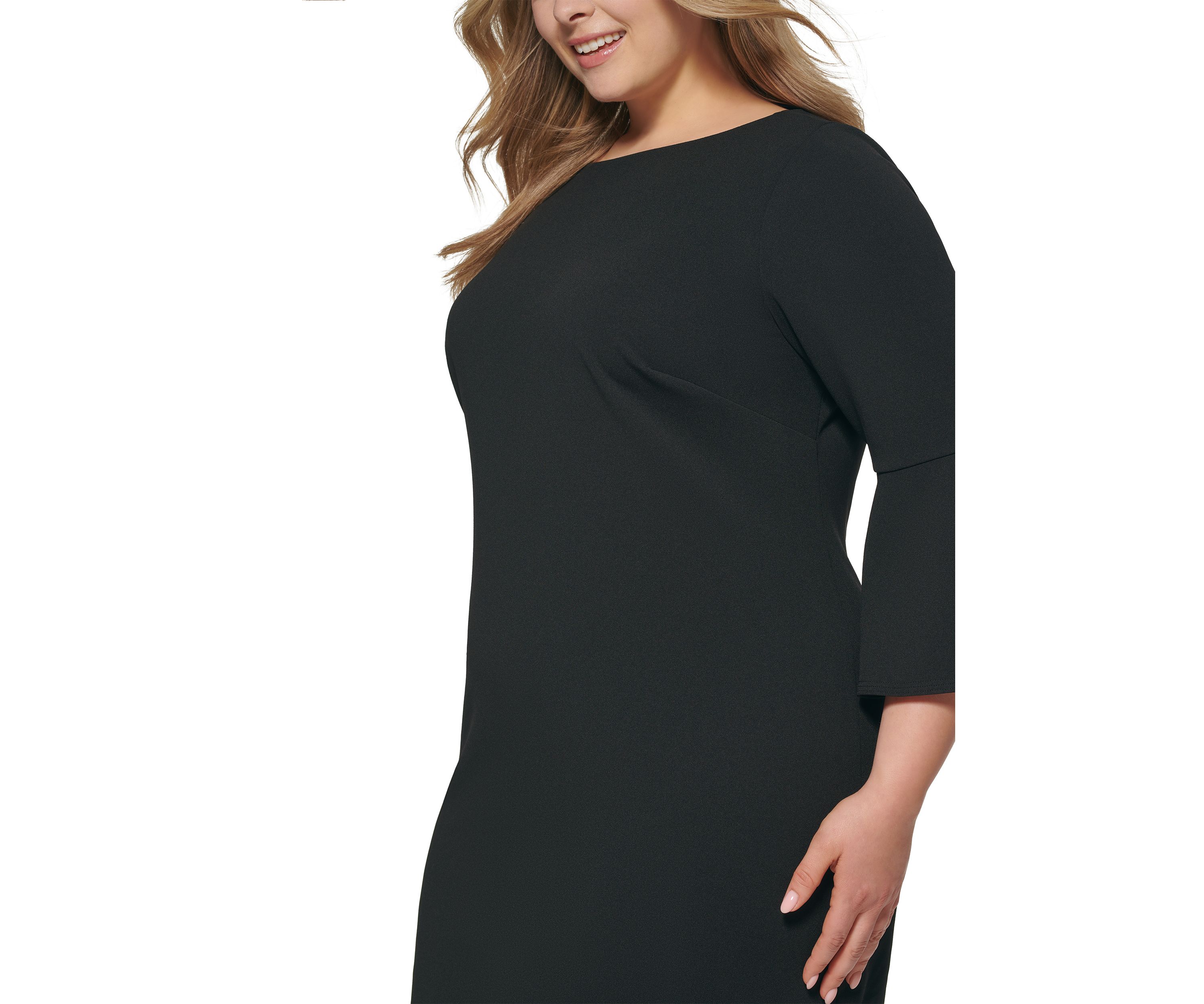 Plus Size 3/4 Bell Sleeve Solid Shift Dress