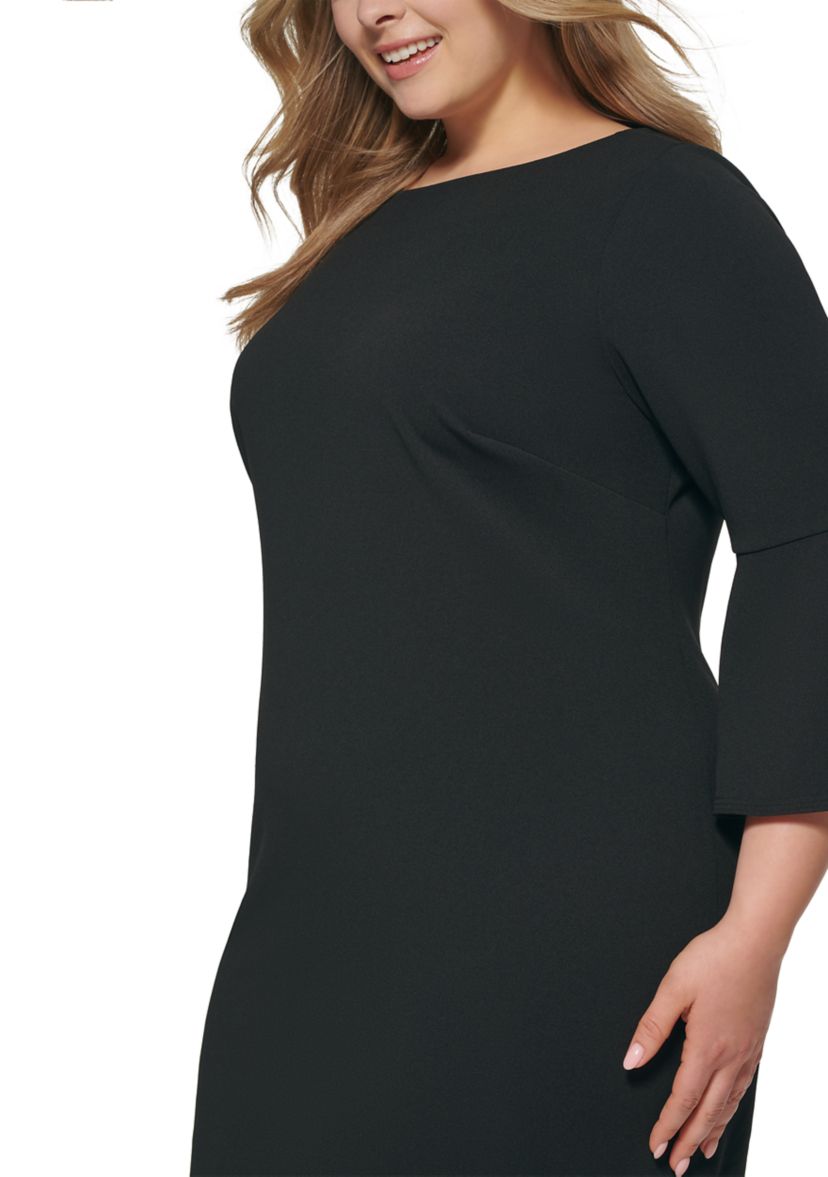 Plus Size 3/4 Bell Sleeve Solid Shift Dress