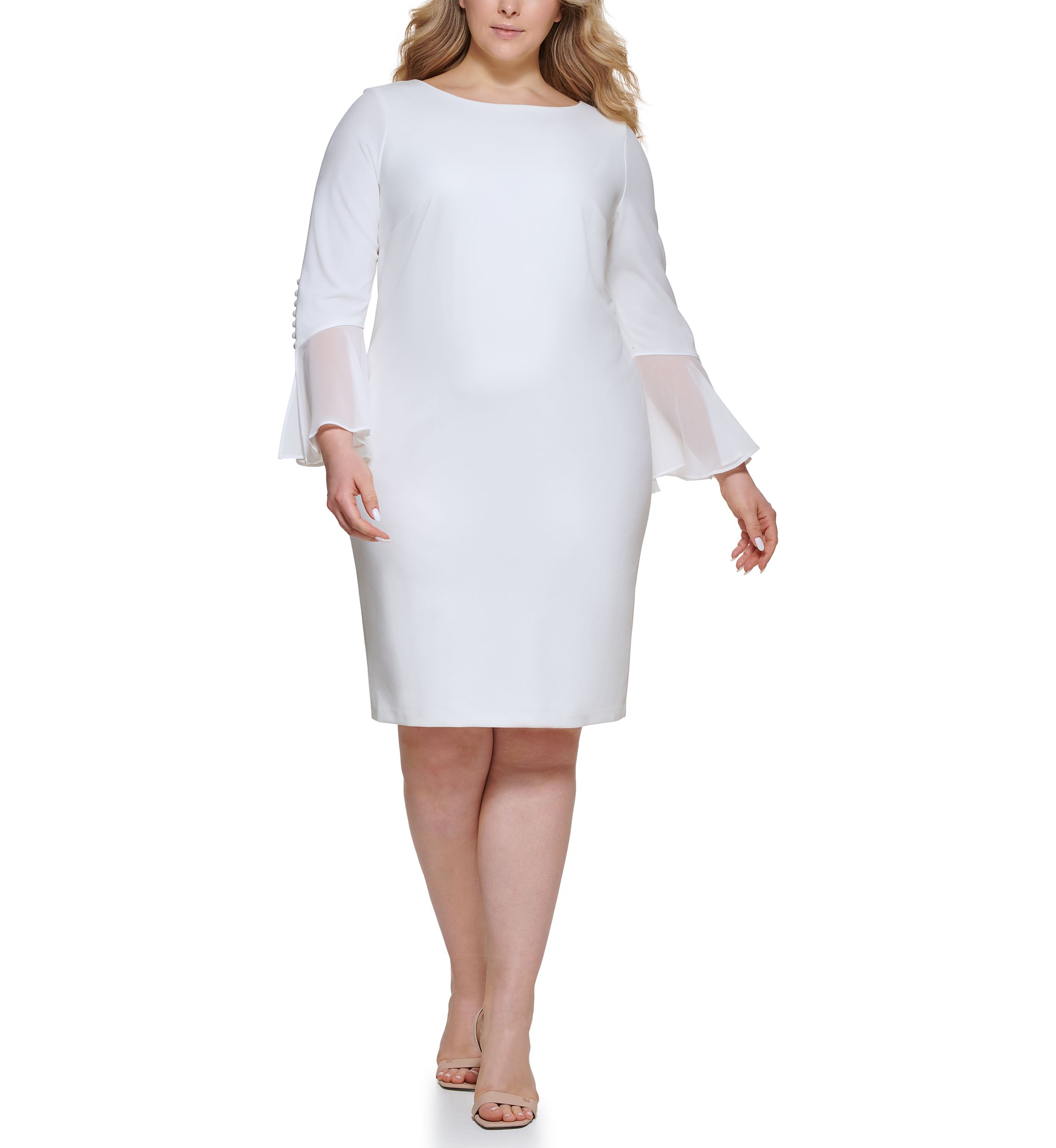 Plus Size Chiffon Bell Sleeve Solid Shift Dress