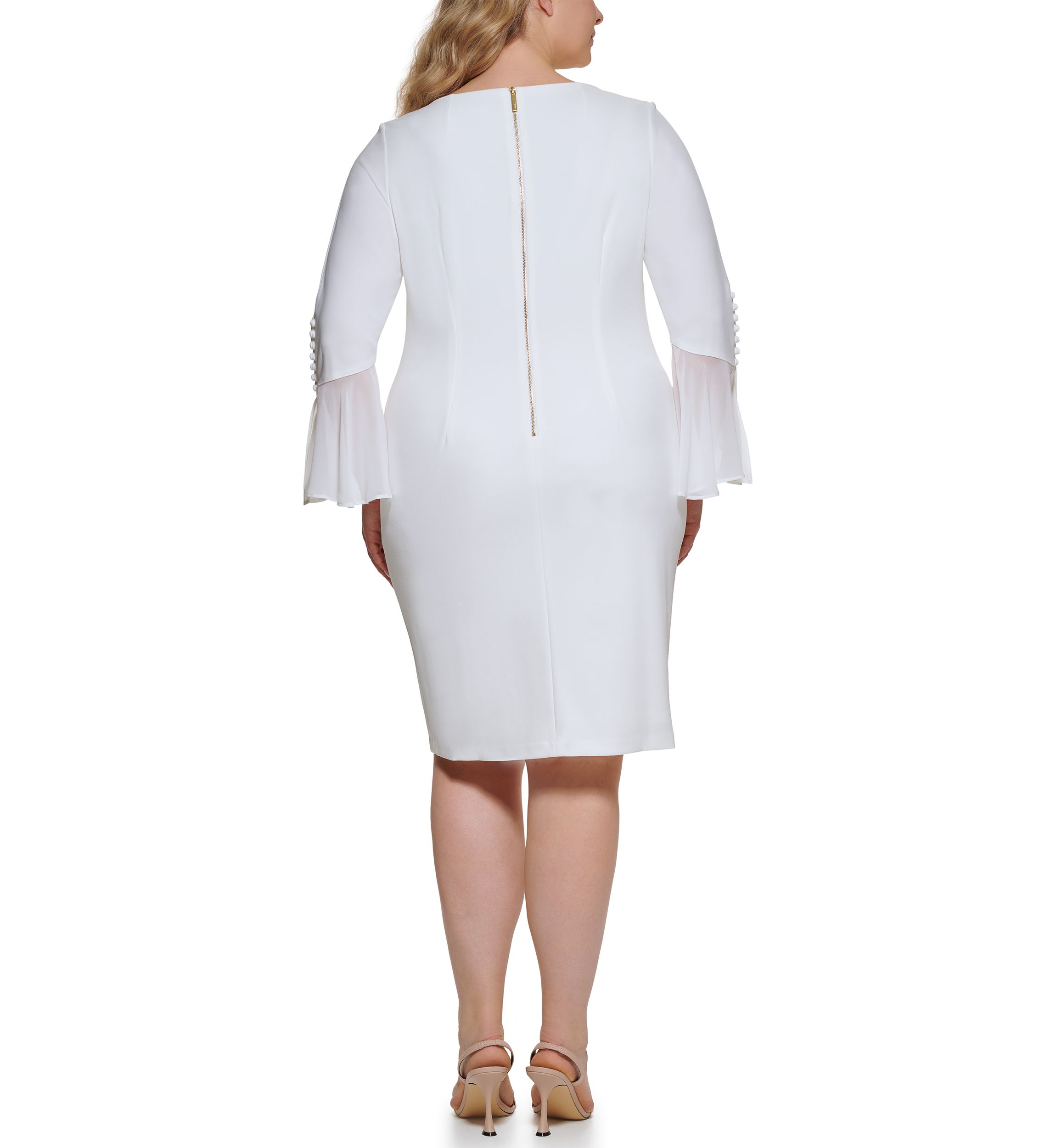 Plus Size Chiffon Bell Sleeve Solid Shift Dress