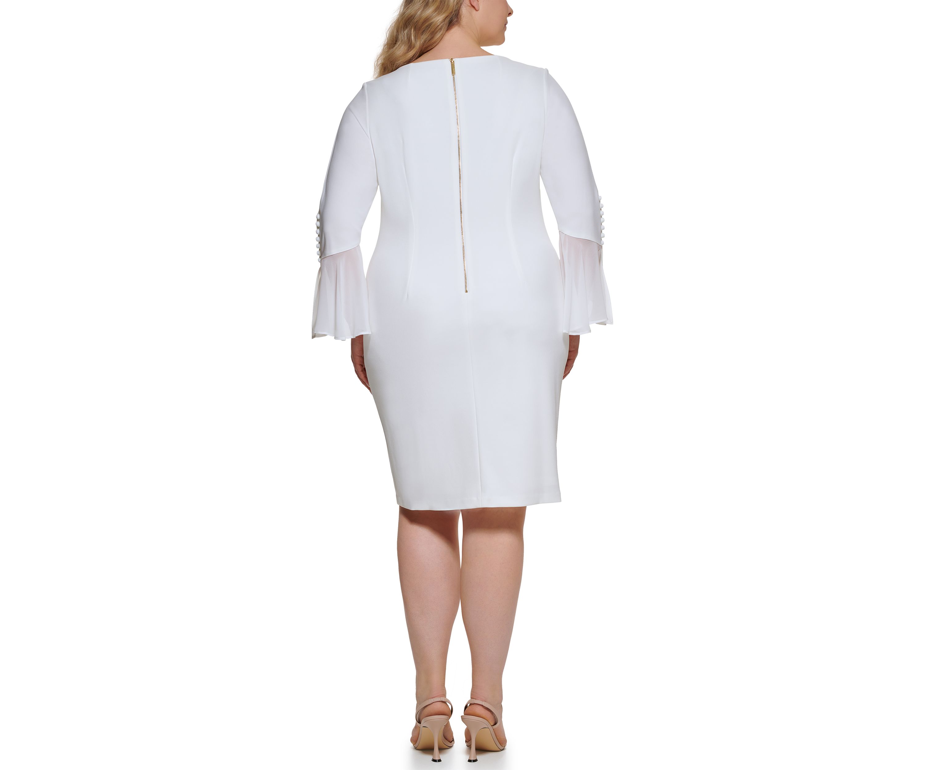 Plus Size Chiffon Bell Sleeve Solid Shift Dress