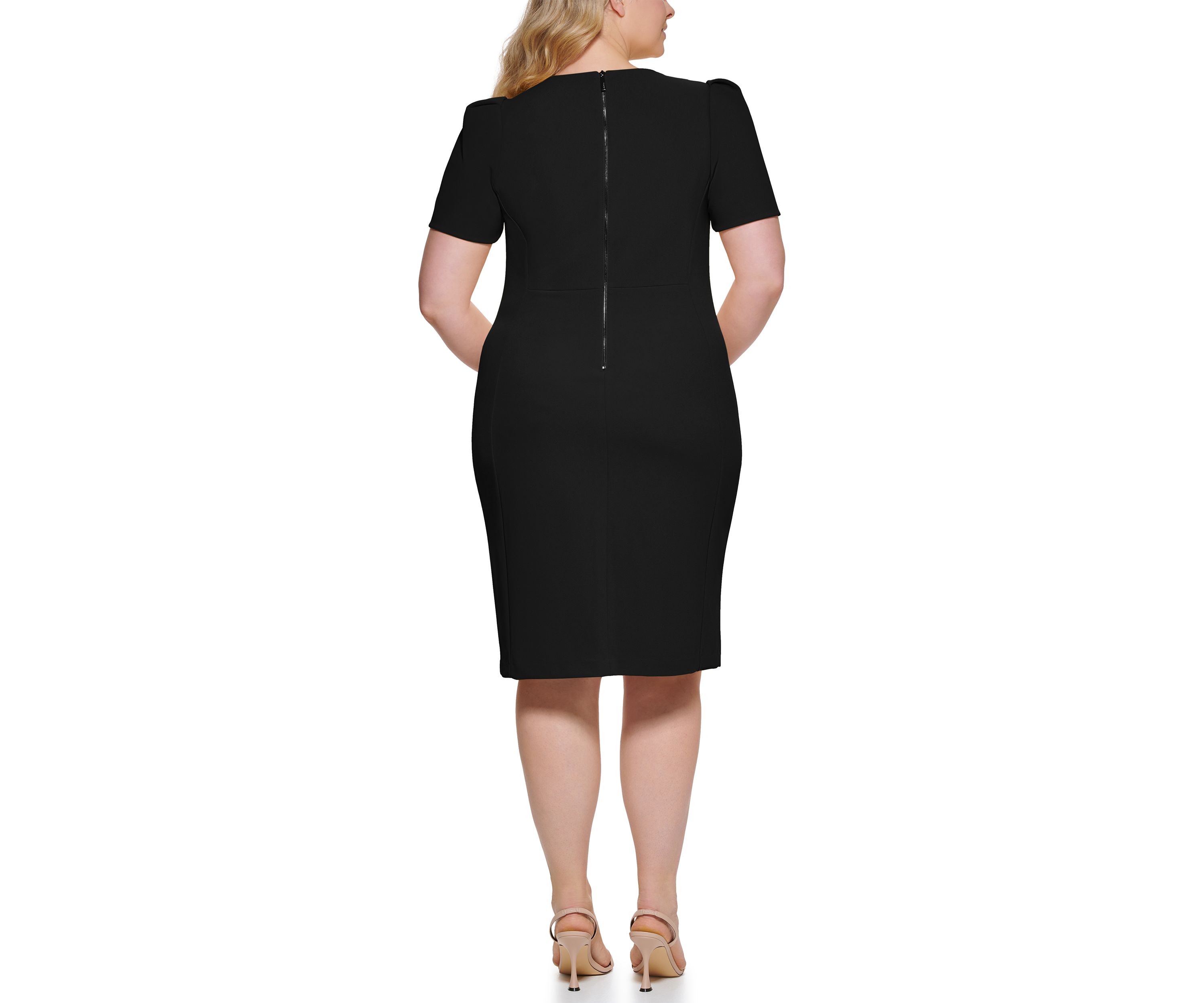 Calvin Klein Women's Plus Size Puff-Sleeve Faux-Suede Dress Blue Size Petite Small