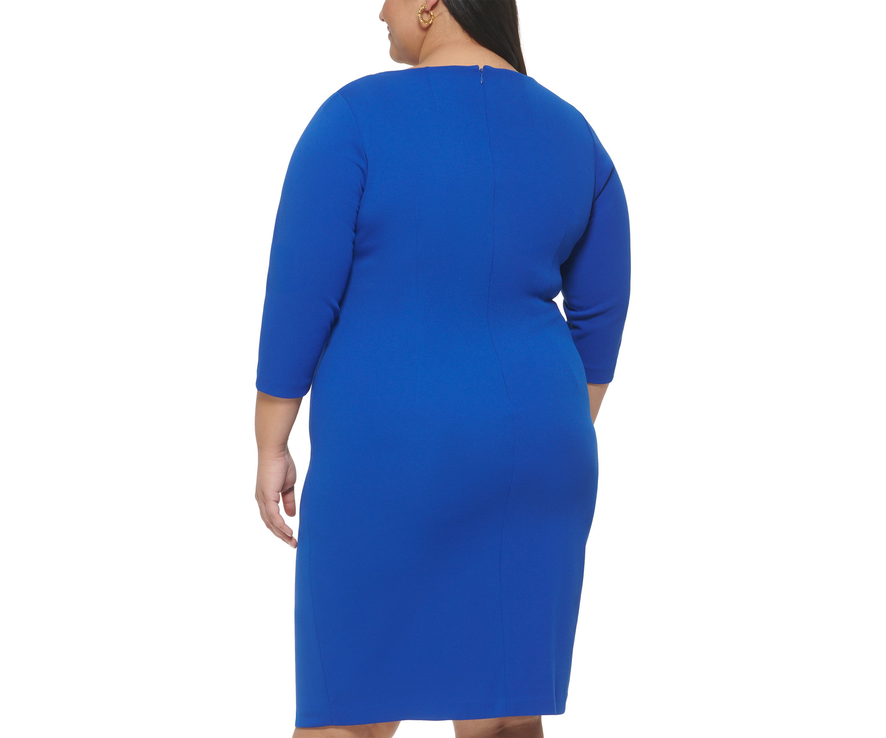 Plus Size 3/4 Sleeve Asymmetrical Neck Sheath Dress