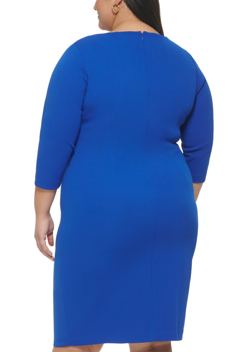 Plus Size 3/4 Sleeve Asymmetrical Neck Sheath Dress