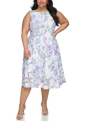 Calvin Size Sleeveless Print Fit and Flare Dress | belk