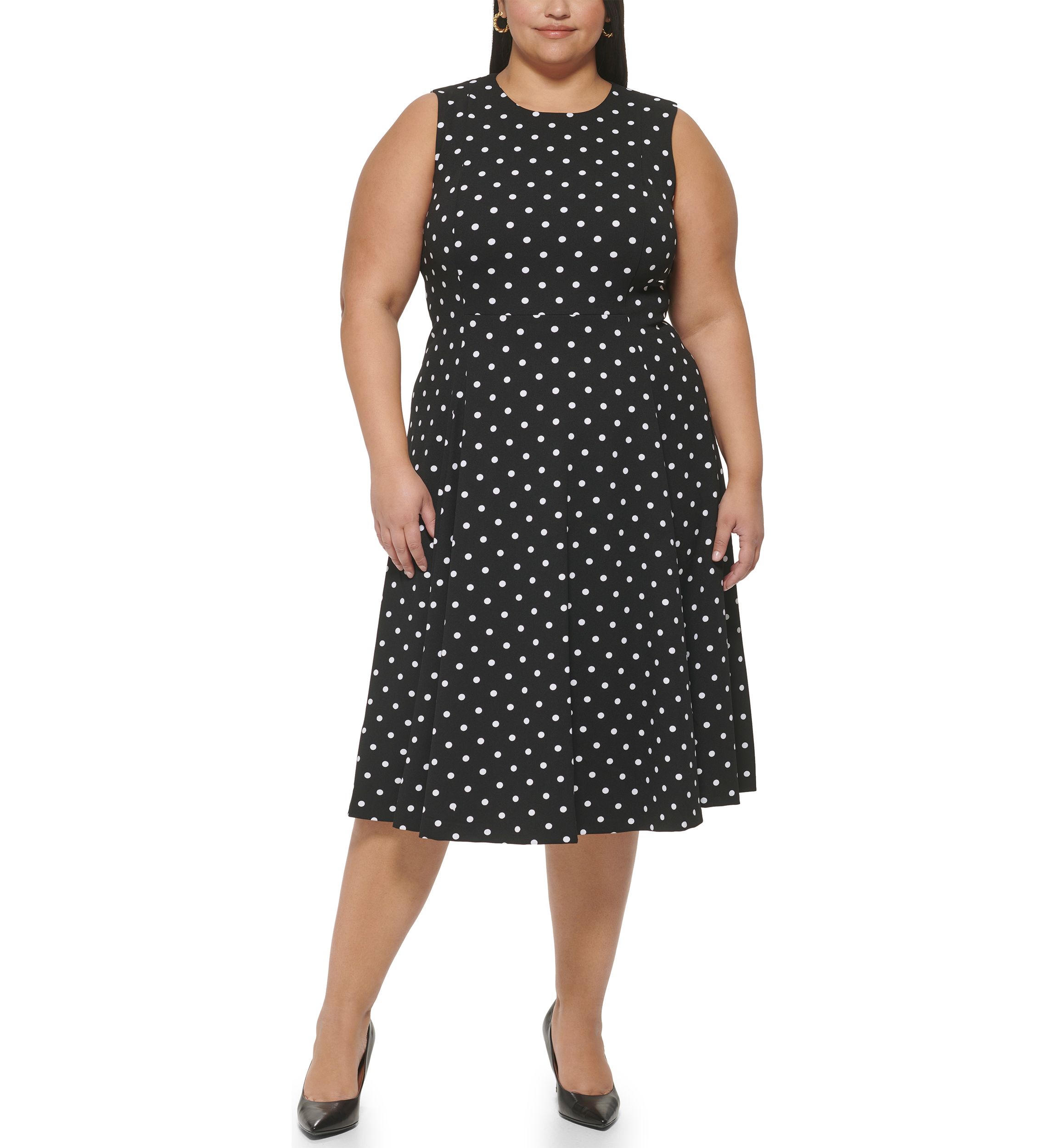 Plus Size Sleeveless Polka Dot Dress