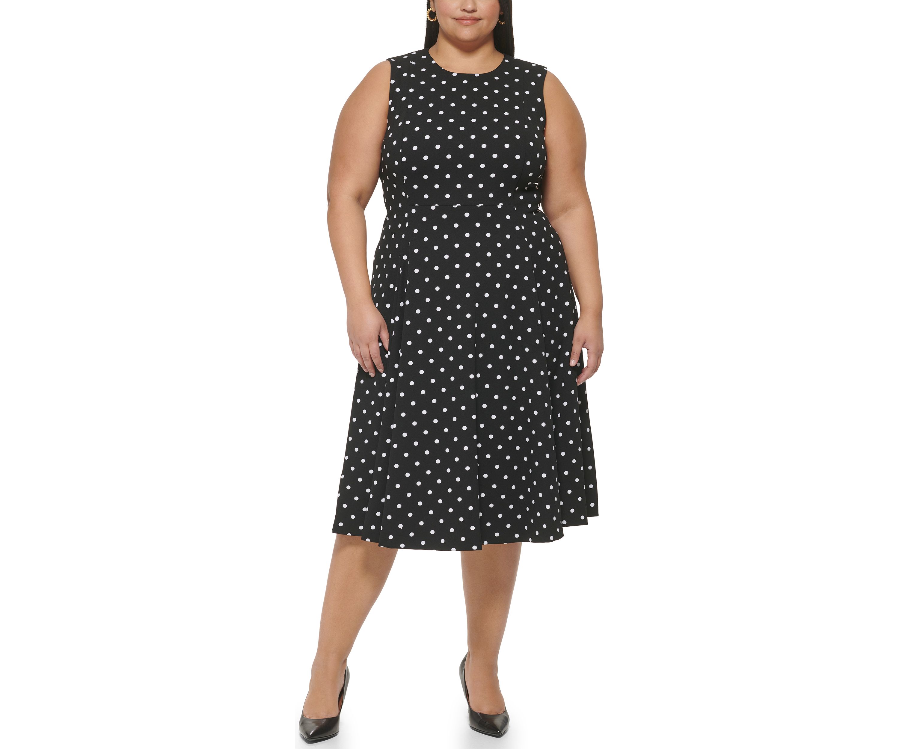 Plus Size Sleeveless Polka Dot Dress