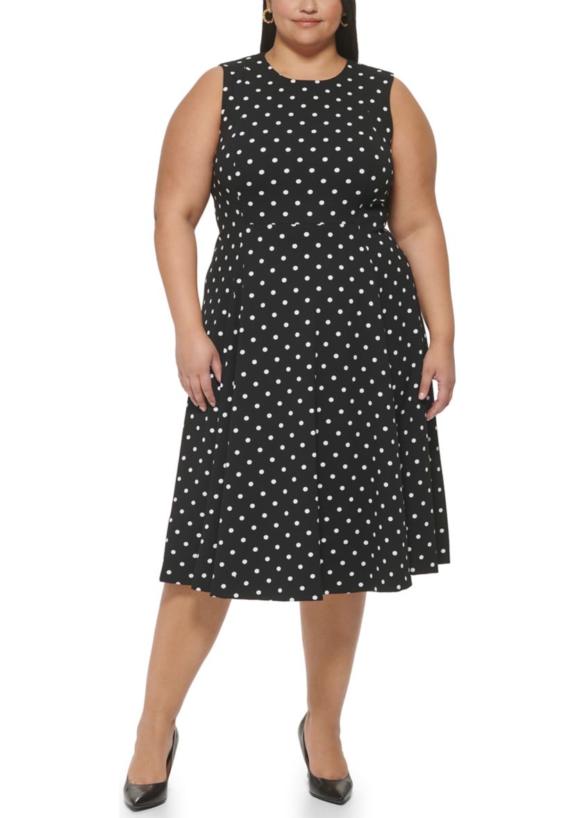 Plus Size Sleeveless Polka Dot Dress