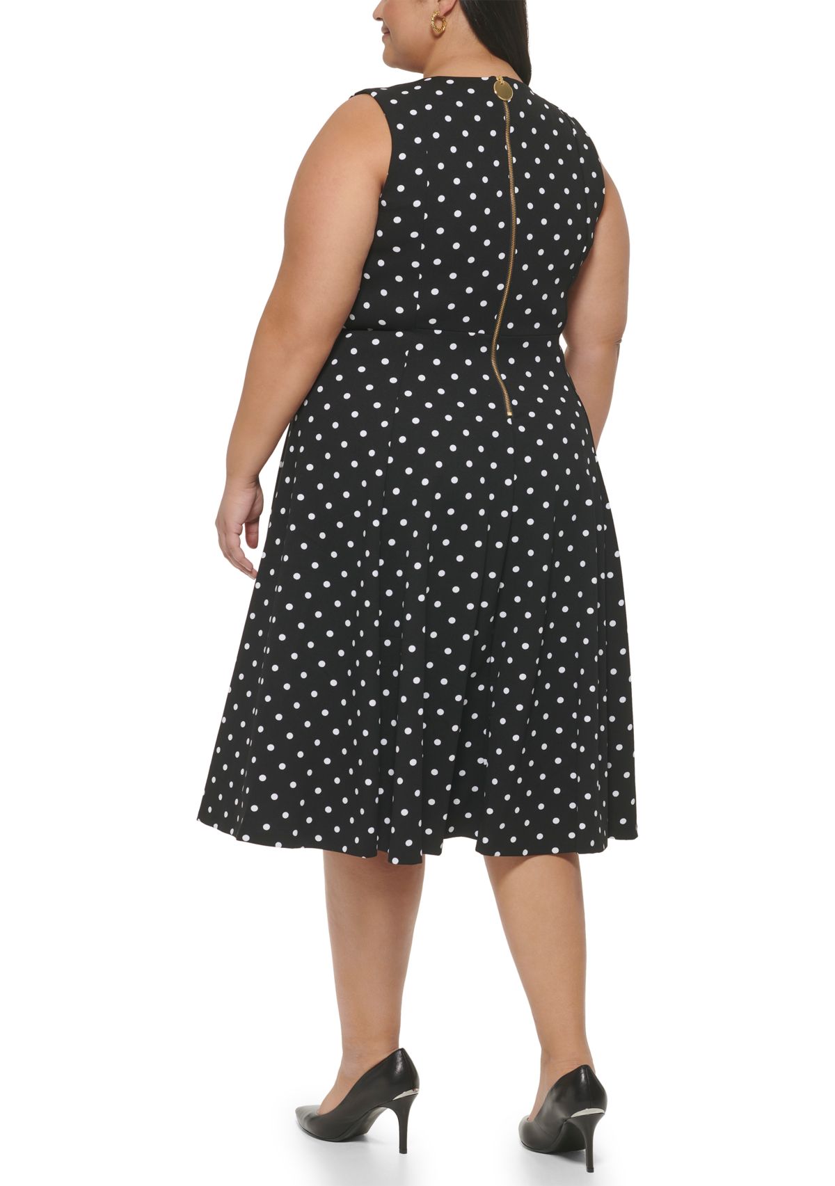 Plus Size Sleeveless Polka Dot Dress