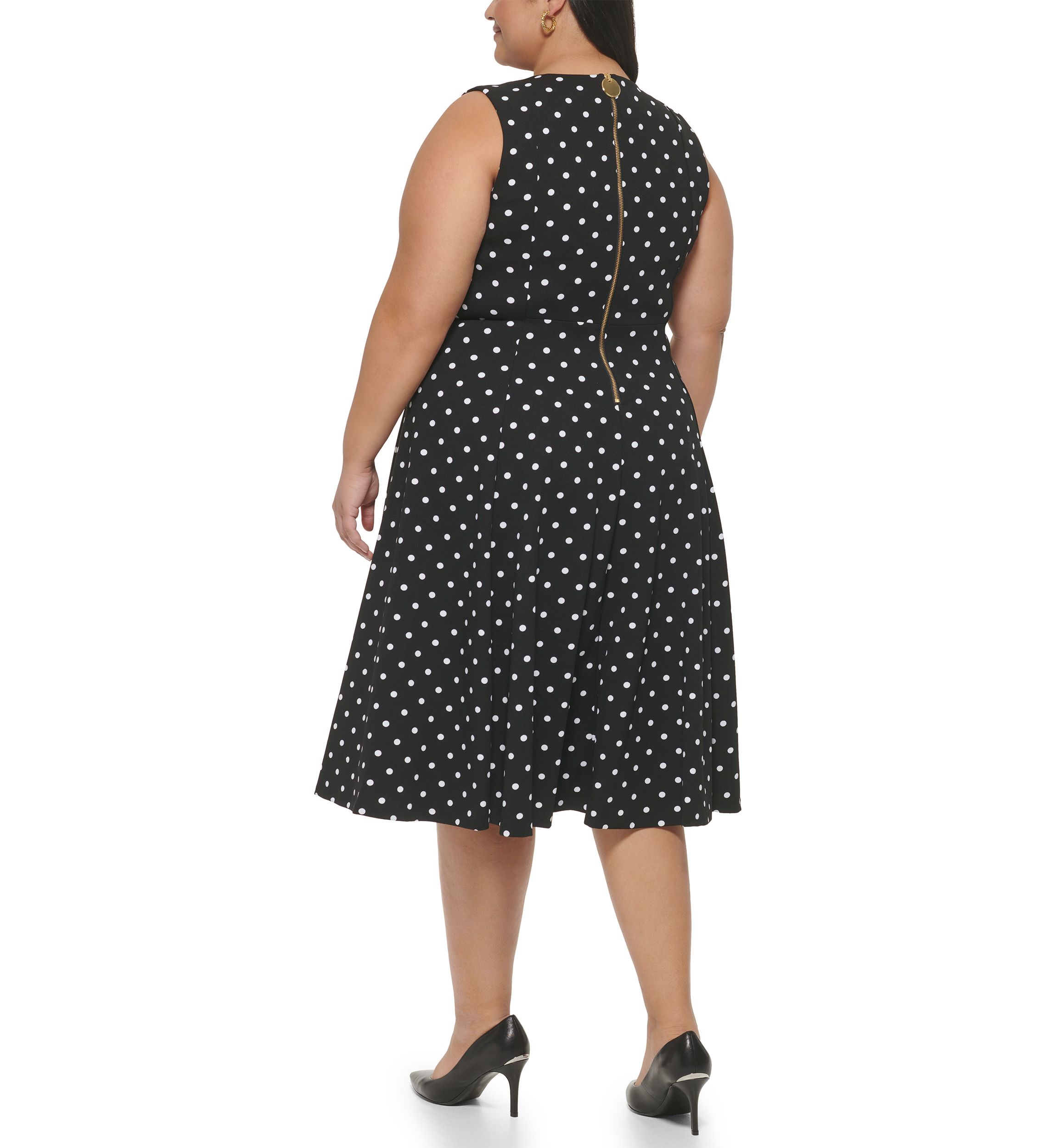 Plus Size Sleeveless Polka Dot Dress