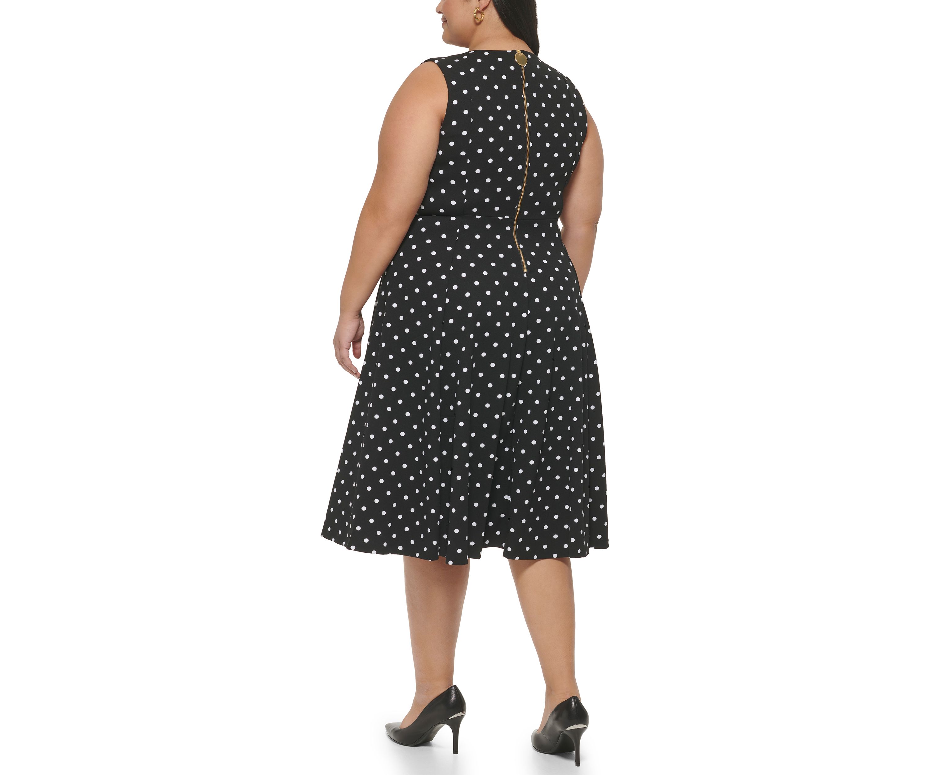 Plus Size Sleeveless Polka Dot Dress