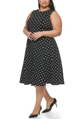 Plus Sleeveless Polka Dot Dress