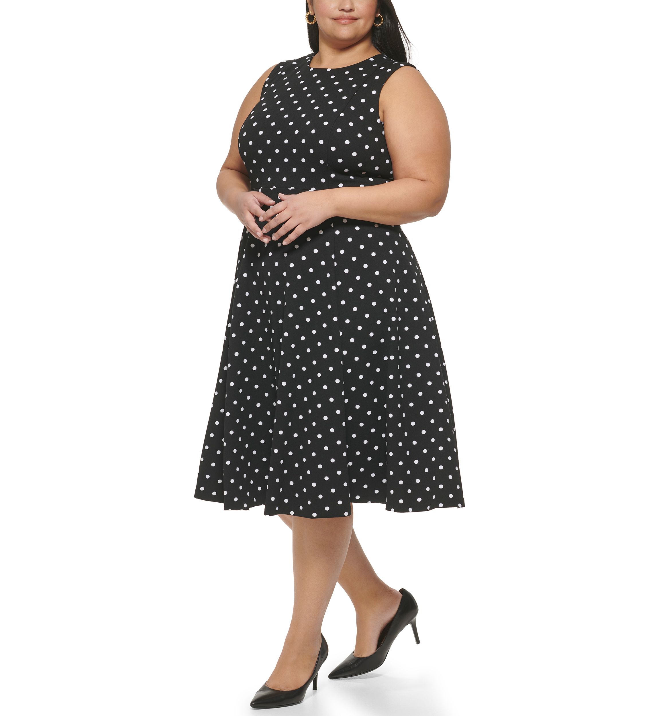Plus Size Sleeveless Polka Dot Dress