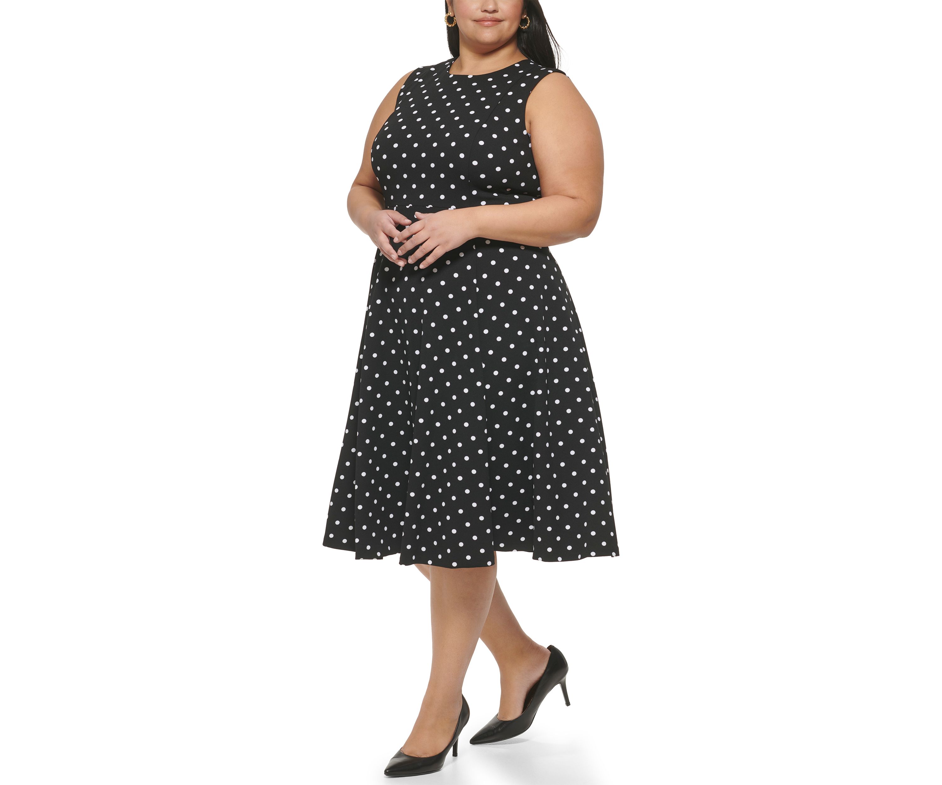 Plus Size Sleeveless Polka Dot Dress
