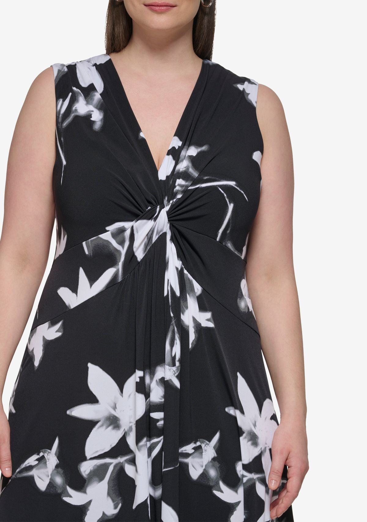 Plus Size Sleeveless V-Neck Floral Fit and Flare Midi Dress