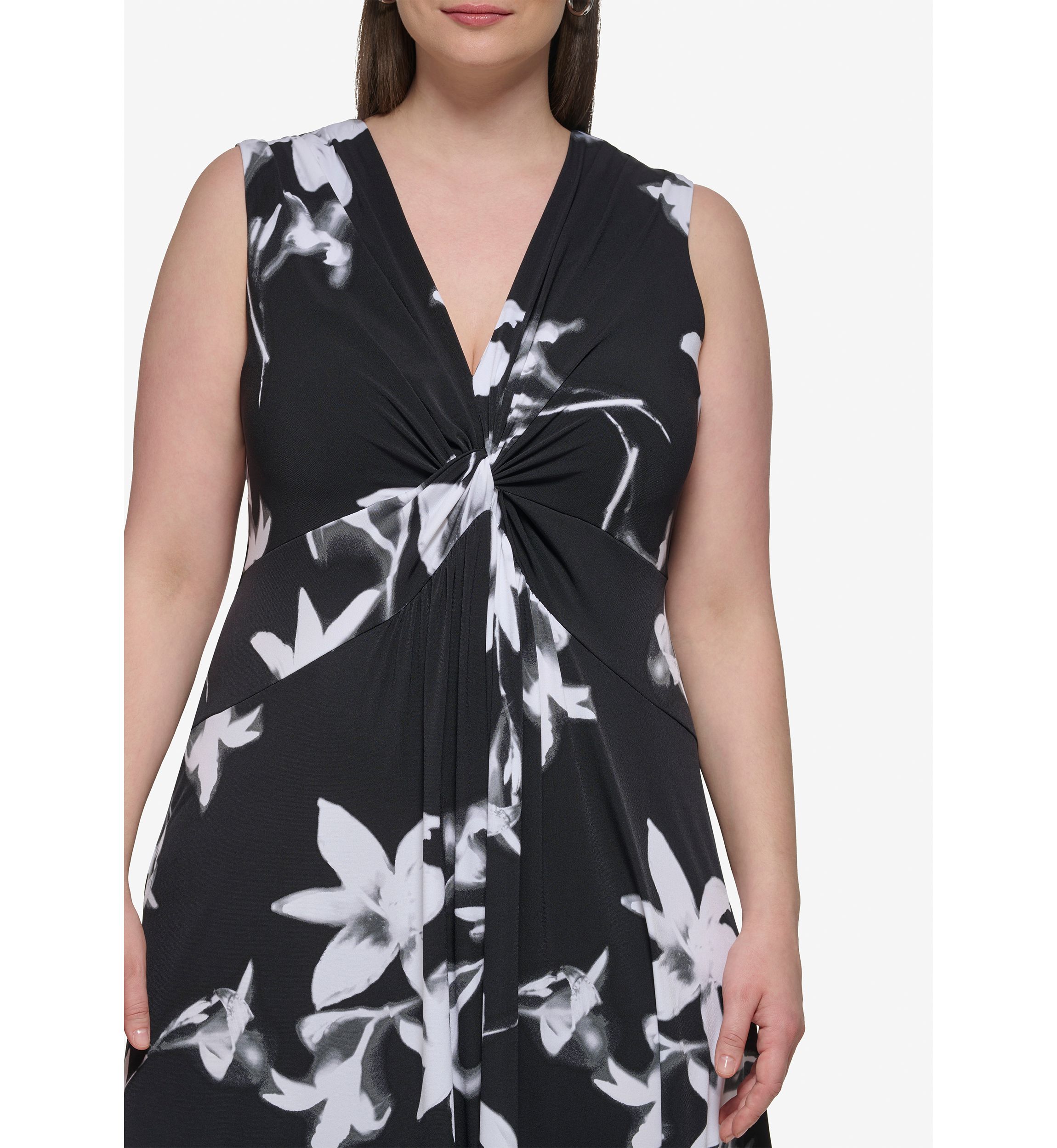 Plus Size Sleeveless V-Neck Floral Fit and Flare Midi Dress