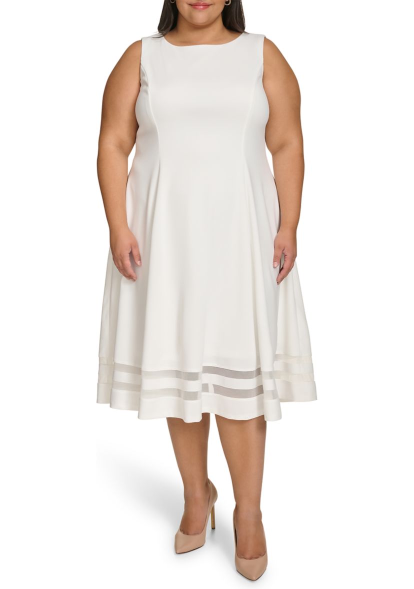 Plus Size Sleeveless Crew Neck Scuba Crepe Fit and Flare Dress