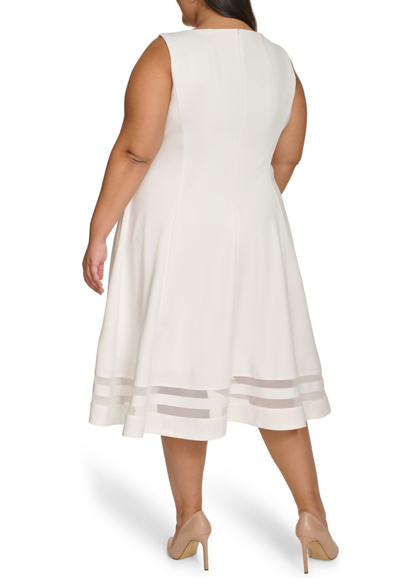 Plus Size Sleeveless Crew Neck Scuba Crepe Fit and Flare Dress