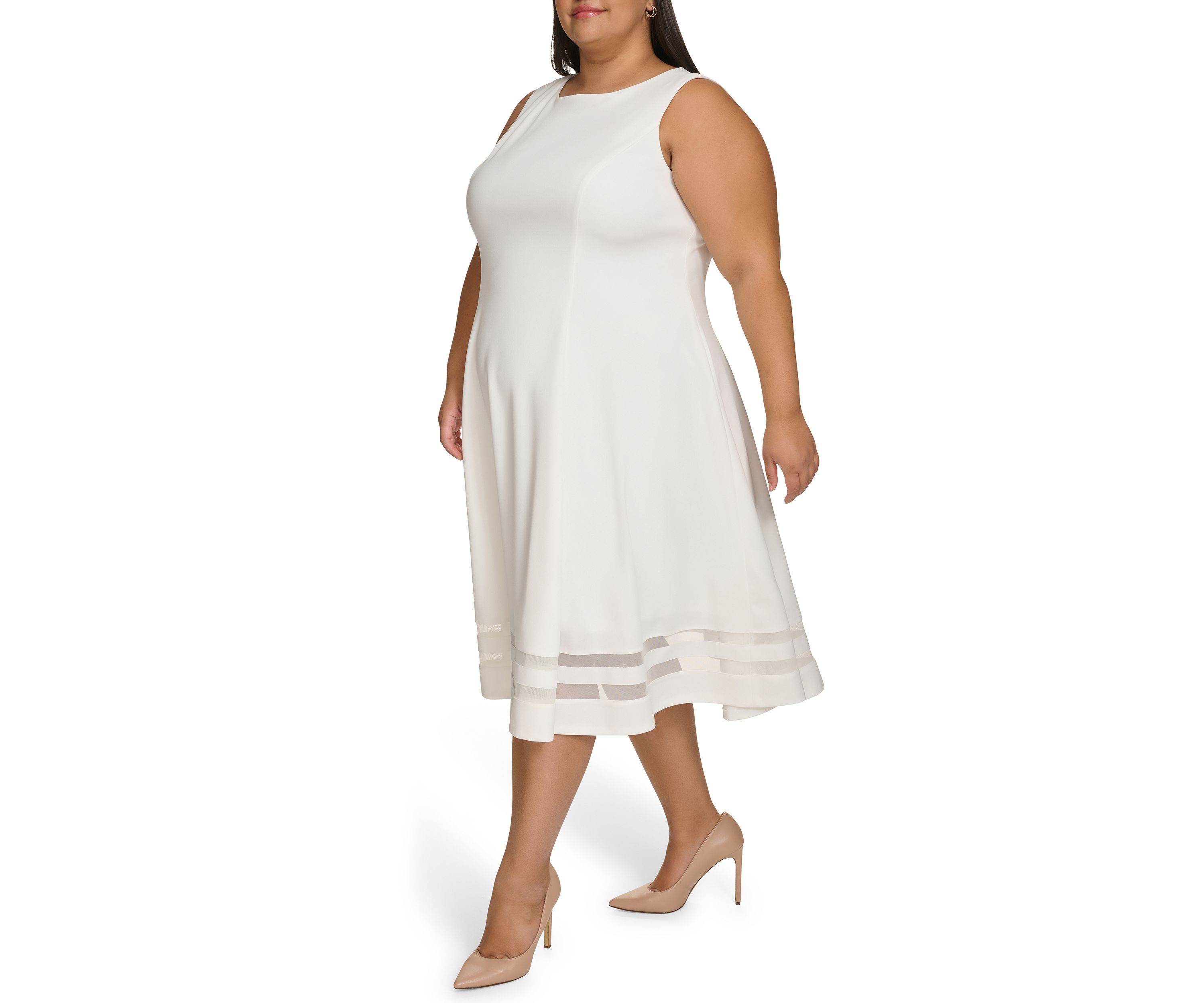 Plus Size Sleeveless Crew Neck Scuba Crepe Fit and Flare Dress