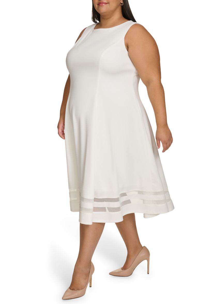 Plus Size Sleeveless Crew Neck Scuba Crepe Fit and Flare Dress