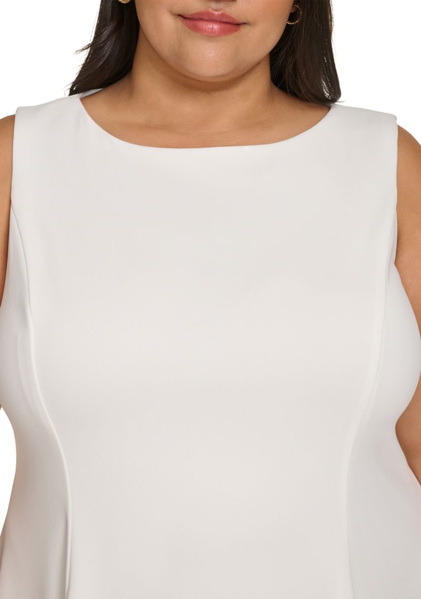 Plus Size Sleeveless Crew Neck Scuba Crepe Fit and Flare Dress