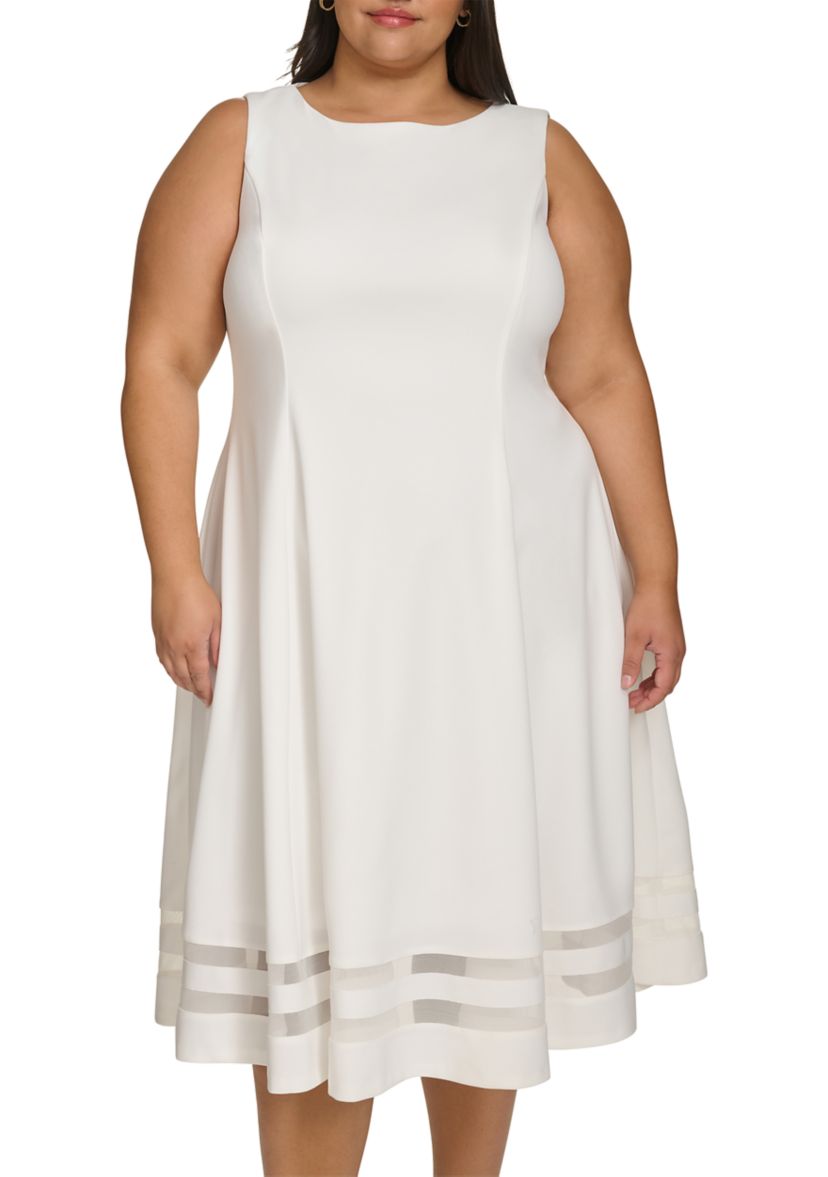 Plus Size Sleeveless Crew Neck Scuba Crepe Fit and Flare Dress