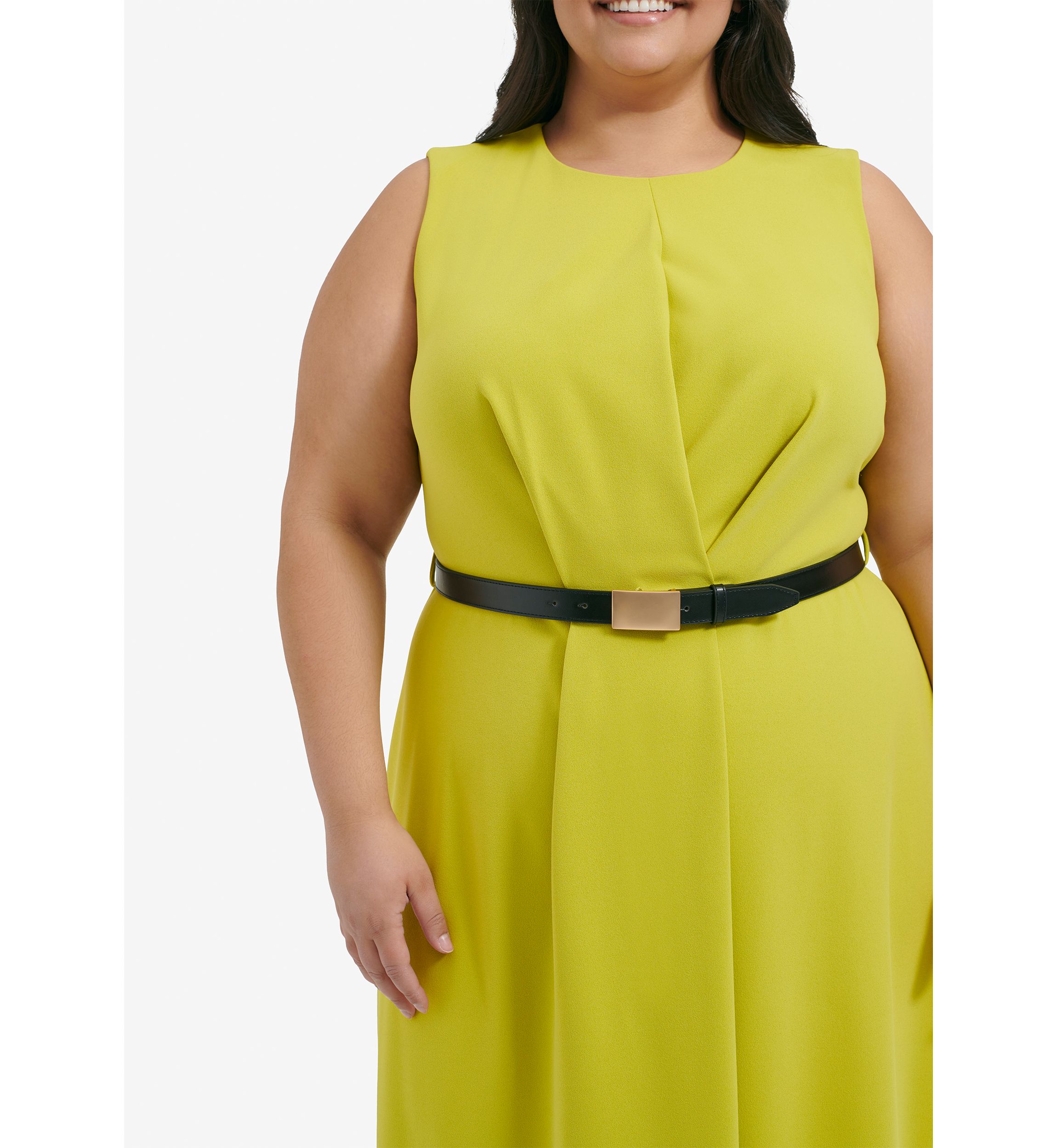 Plus Size Sleeveless Scoop Neck Solid Belted Fit and Flare Dress
