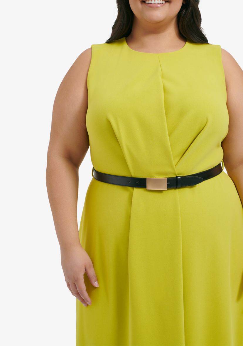 Plus Size Sleeveless Scoop Neck Solid Belted Fit and Flare Dress