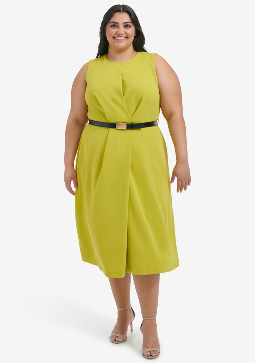 Plus Size Sleeveless Scoop Neck Solid Belted Fit and Flare Dress