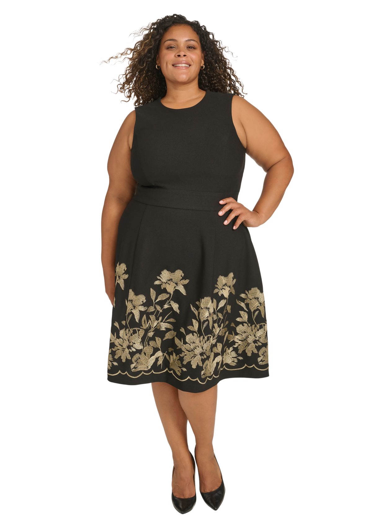 Plus Size Floral Printed A-Line Dress