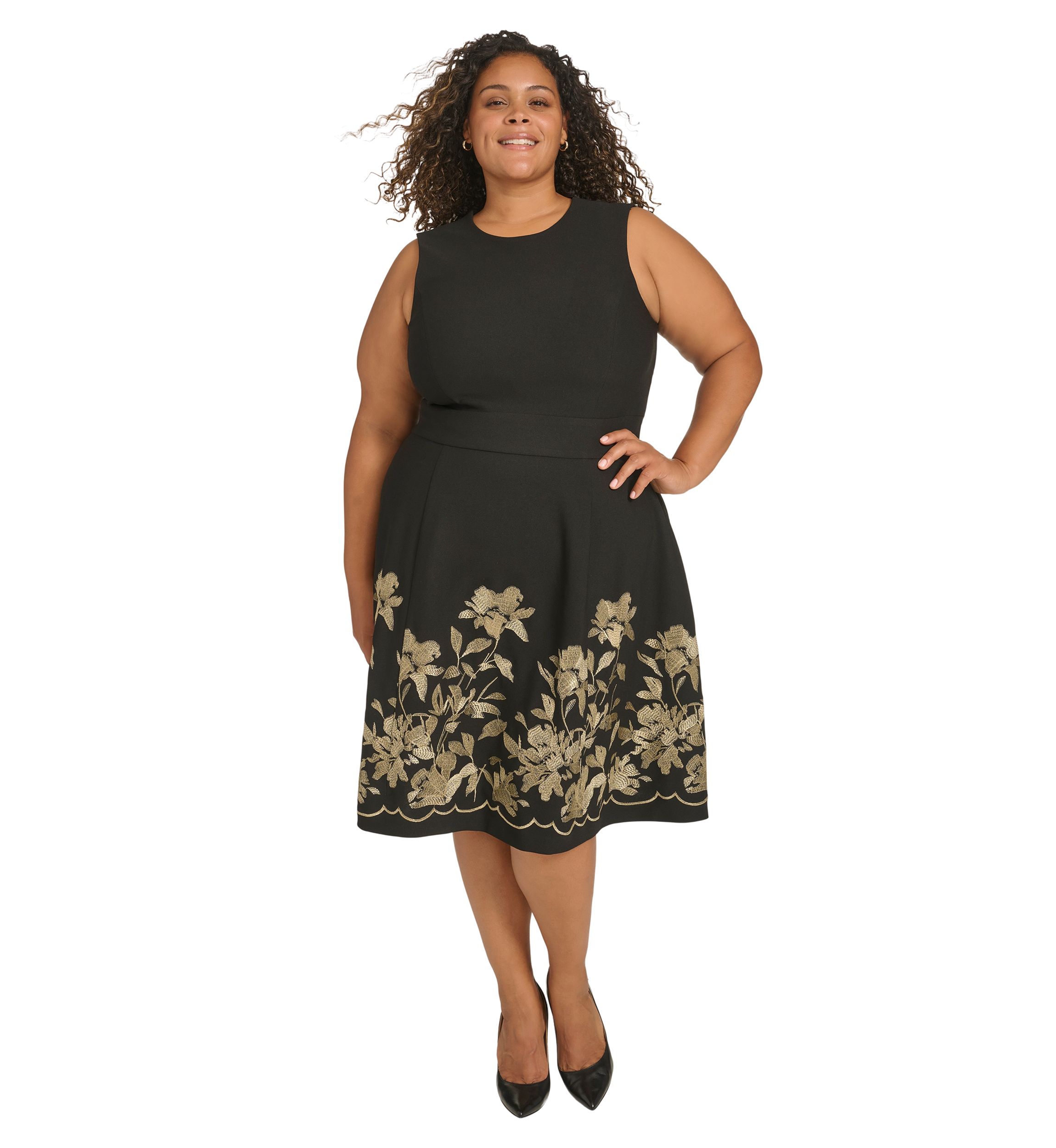 Plus Size Floral Printed A-Line Dress