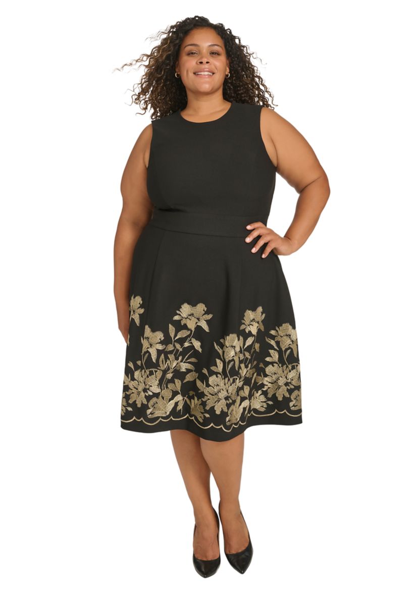 Plus Size Floral Printed A-Line Dress