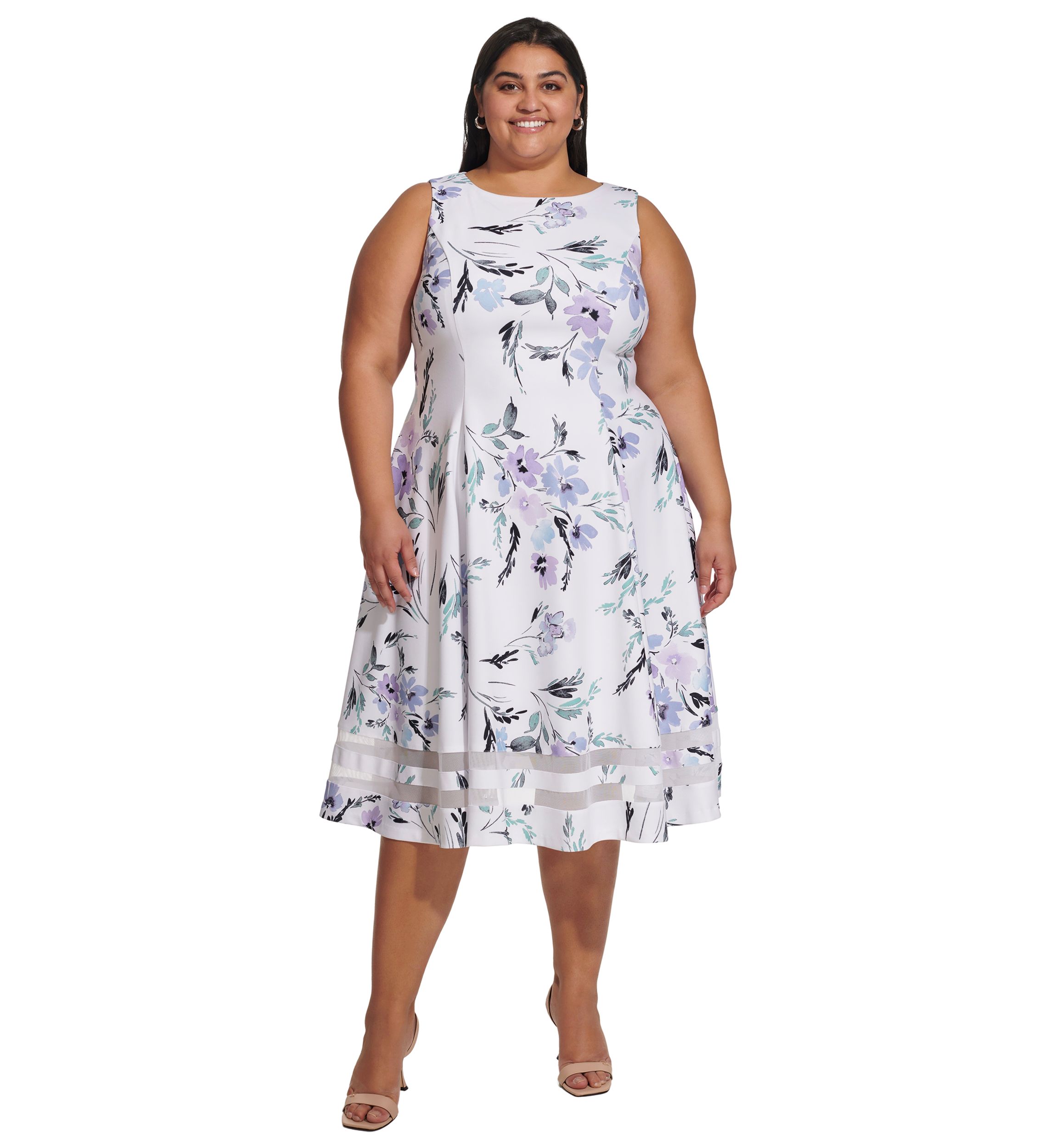Plus Size Sleeveless Floral Print Fit and Flare Dress