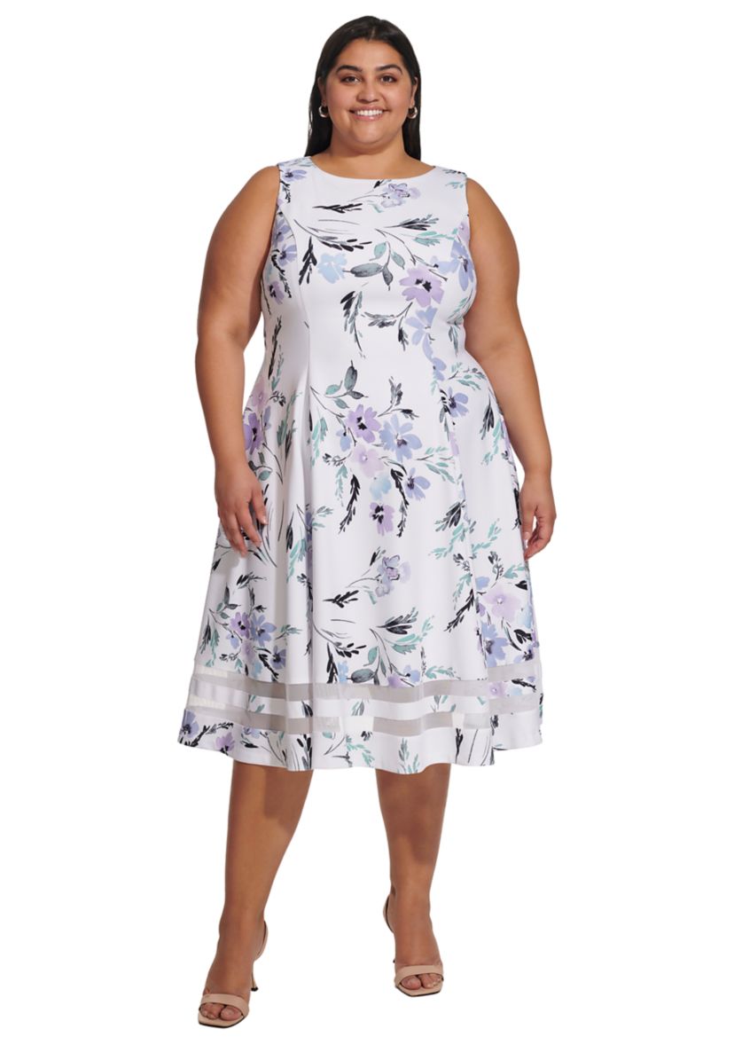 Plus Size Sleeveless Floral Print Fit and Flare Dress