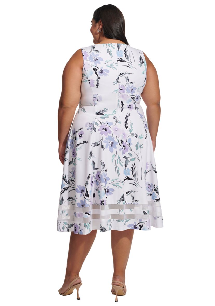 Plus Size Sleeveless Floral Print Fit and Flare Dress