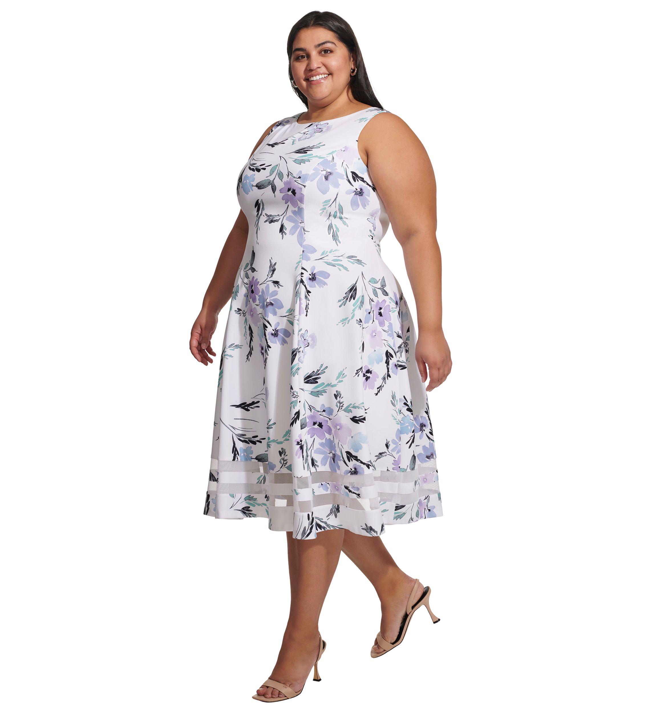 Plus Size Sleeveless Floral Print Fit and Flare Dress