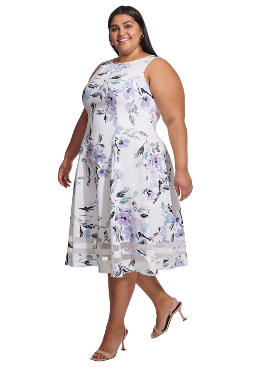 Plus Size Sleeveless Floral Print Fit and Flare Dress
