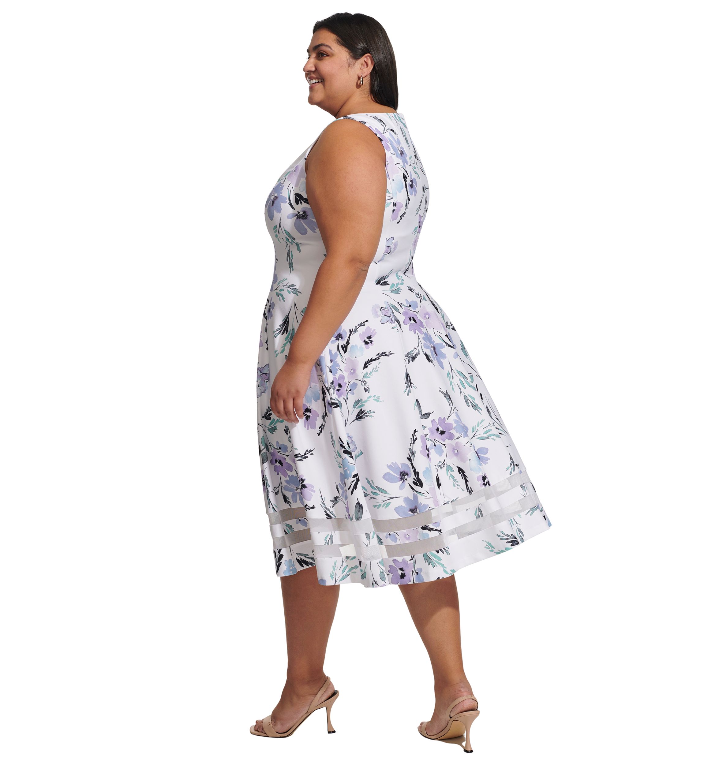 Plus Size Sleeveless Floral Print Fit and Flare Dress