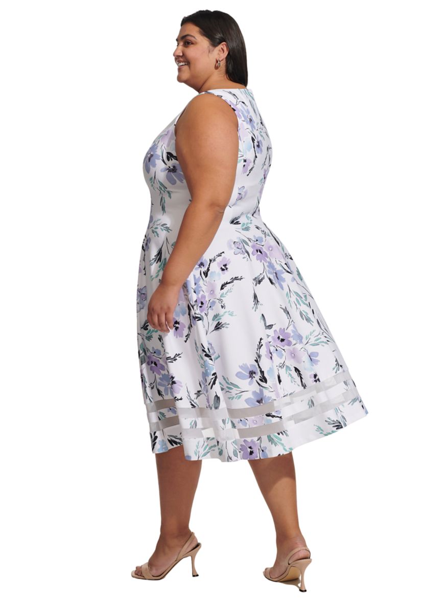 Plus Size Sleeveless Floral Print Fit and Flare Dress
