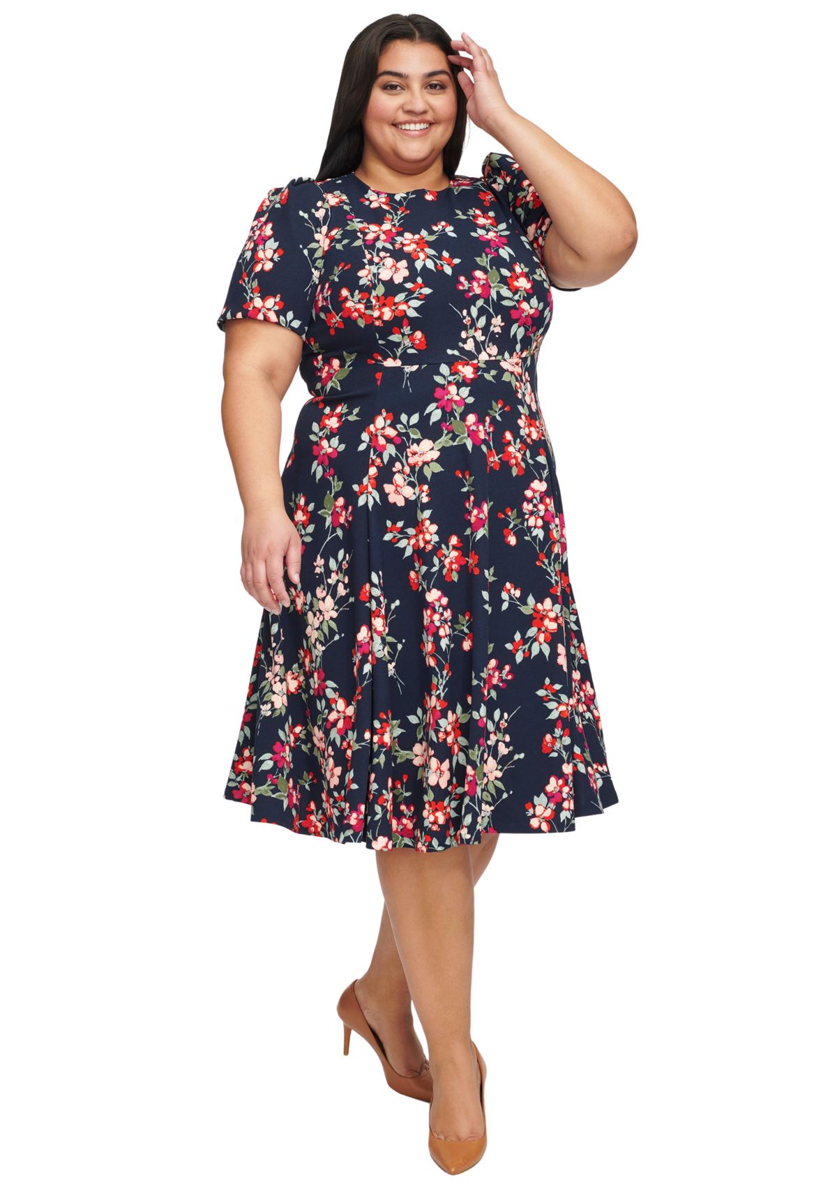 PLus Size Puff Sleeve Floral Dress