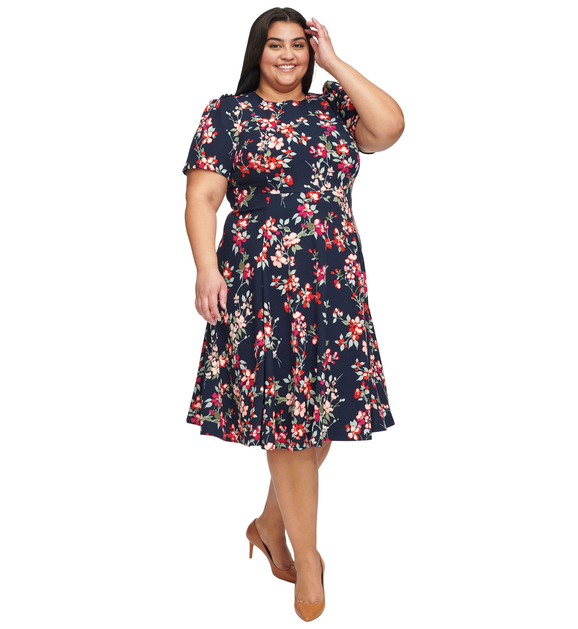 PLus Size Puff Sleeve Floral Dress