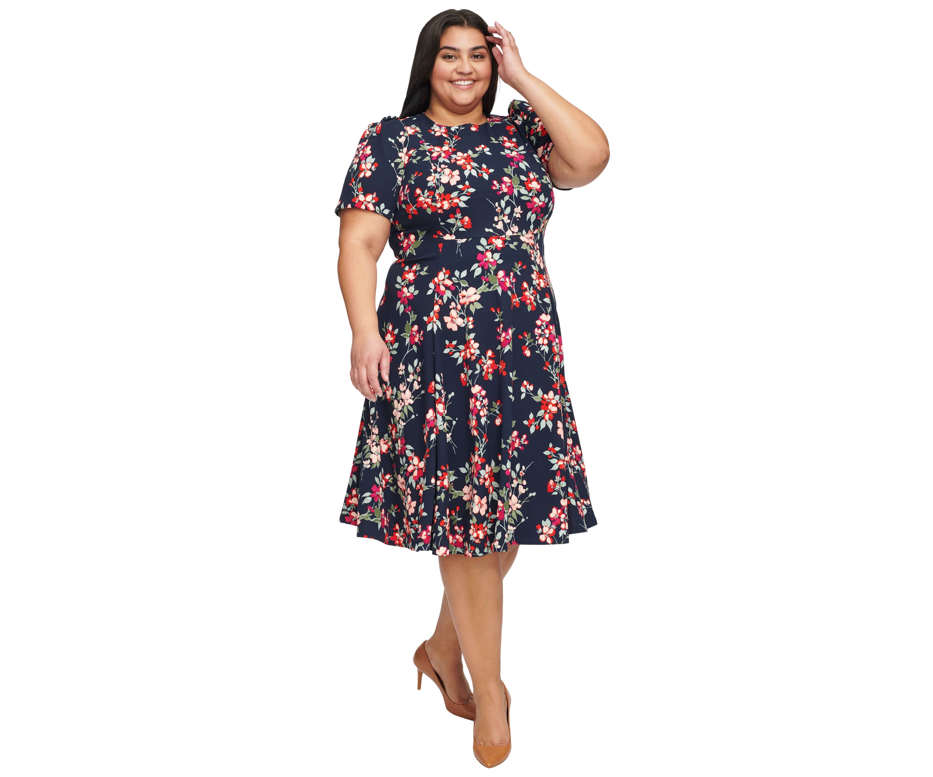 PLus Size Puff Sleeve Floral Dress