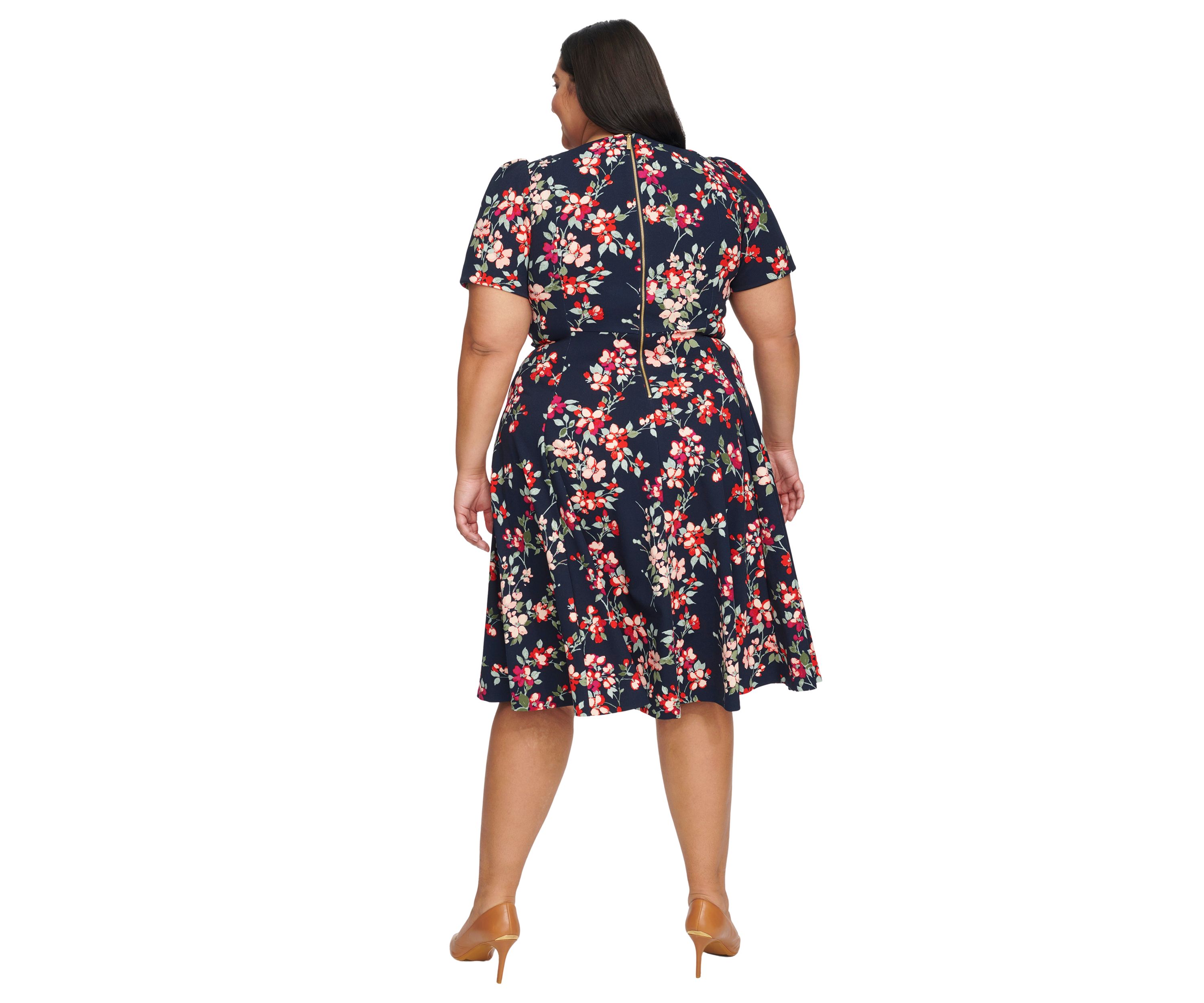 PLus Size Puff Sleeve Floral Dress