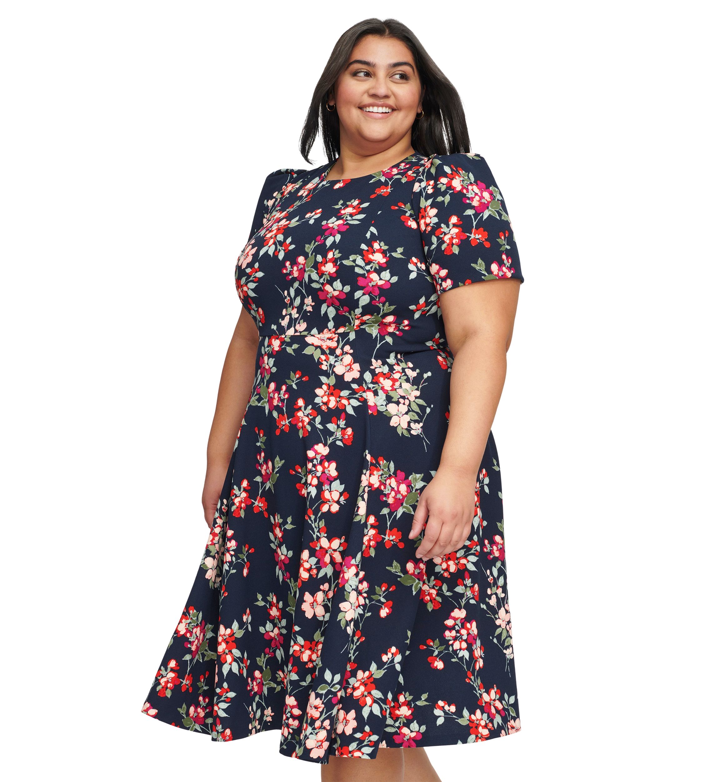 PLus Size Puff Sleeve Floral Dress