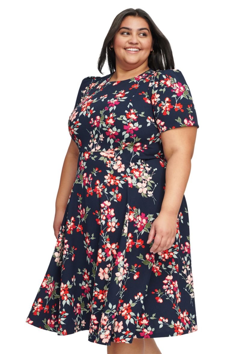 PLus Size Puff Sleeve Floral Dress